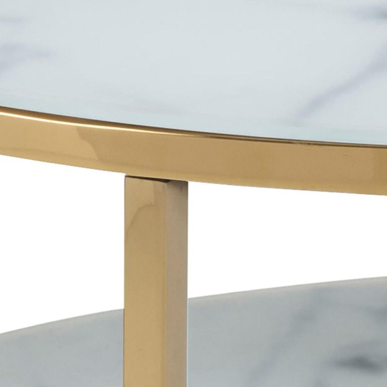 Alisma White Marble Effect Round Coffee Table with Shelf