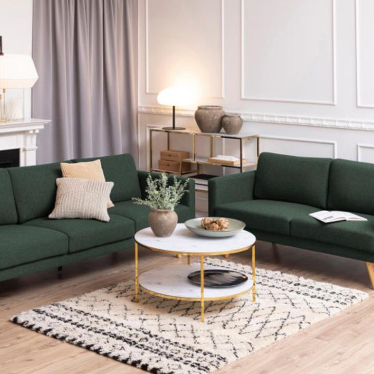 Alisma Coffee Table - Round - White Marble and Gold Metal - with Shelf