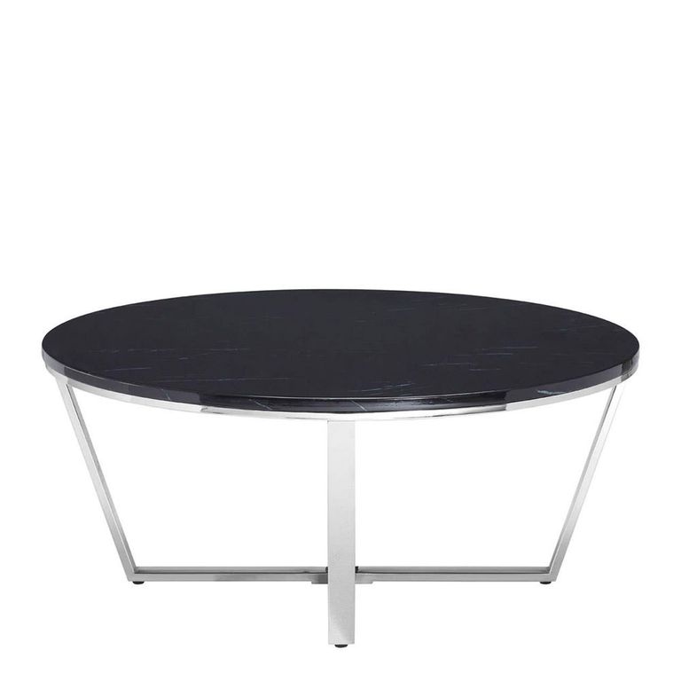 Allure Coffee Table - Round - Black Marble Effect - Chrome Base