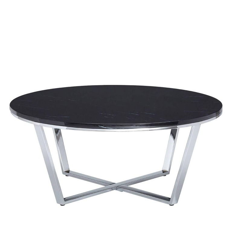 Allure Coffee Table - Round - Black Marble Effect - Chrome Base