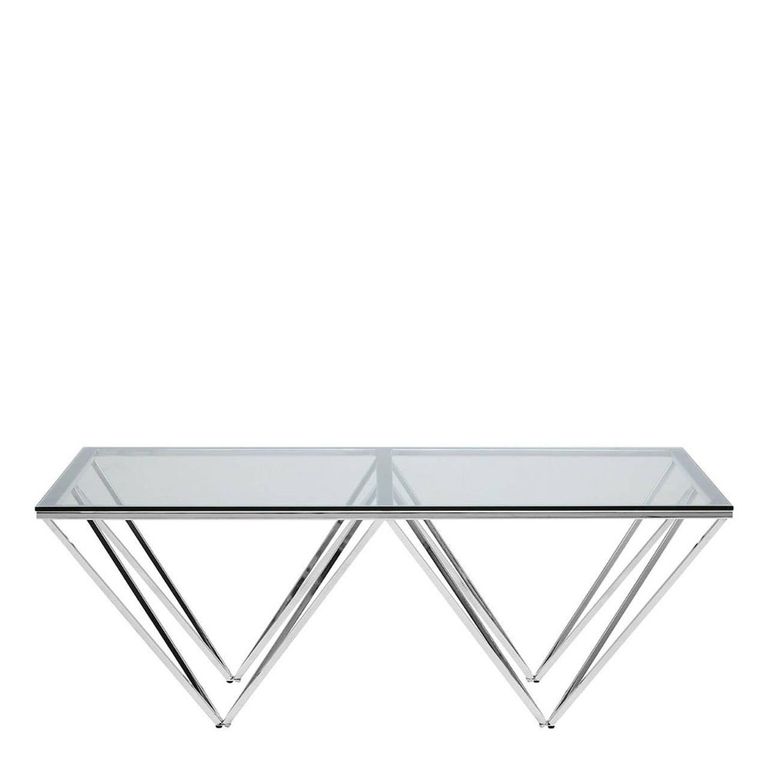 Allure Coffee Table - Clear Glass - Chrome Triangular Base