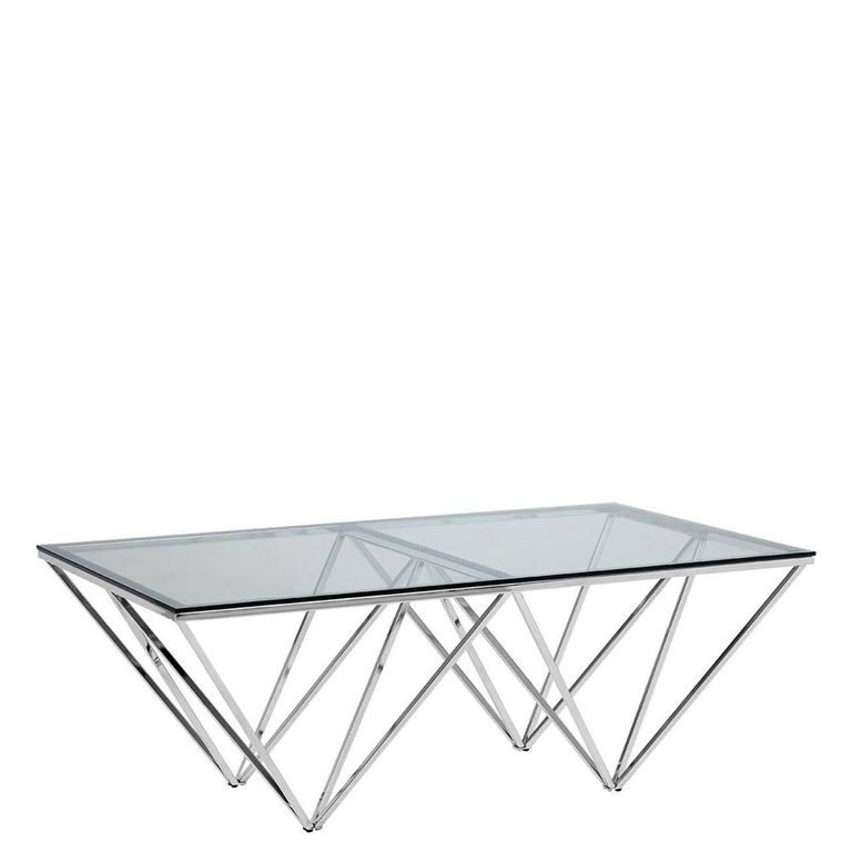 Allure Coffee Table - Clear Glass - Chrome Triangular Base