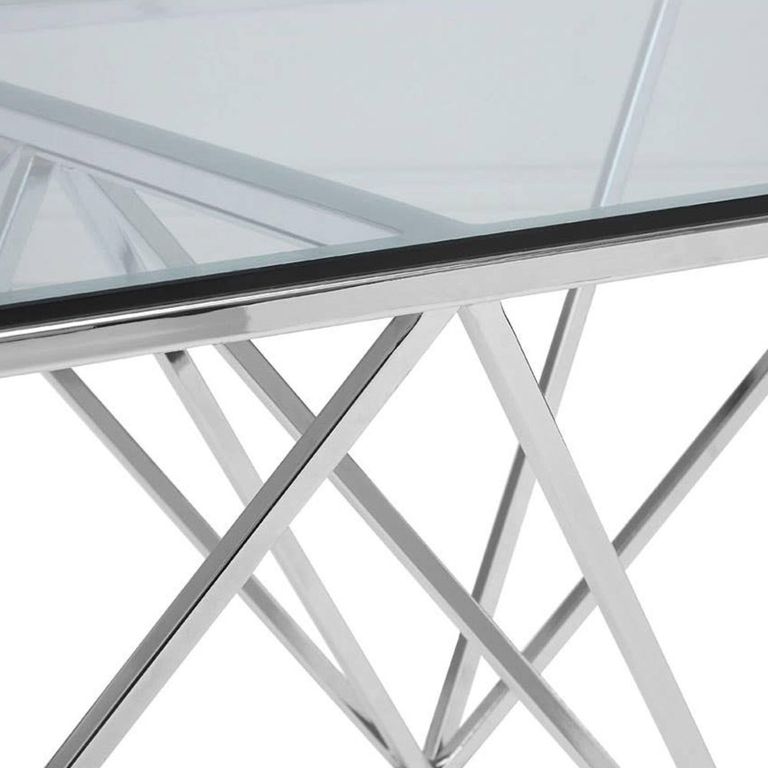Allure Coffee Table - Clear Glass - Chrome Triangular Base