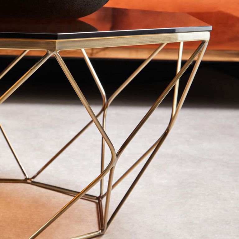 Allure Coffee Table - Octagonal - Clear Glass - Brushed Bronze Base