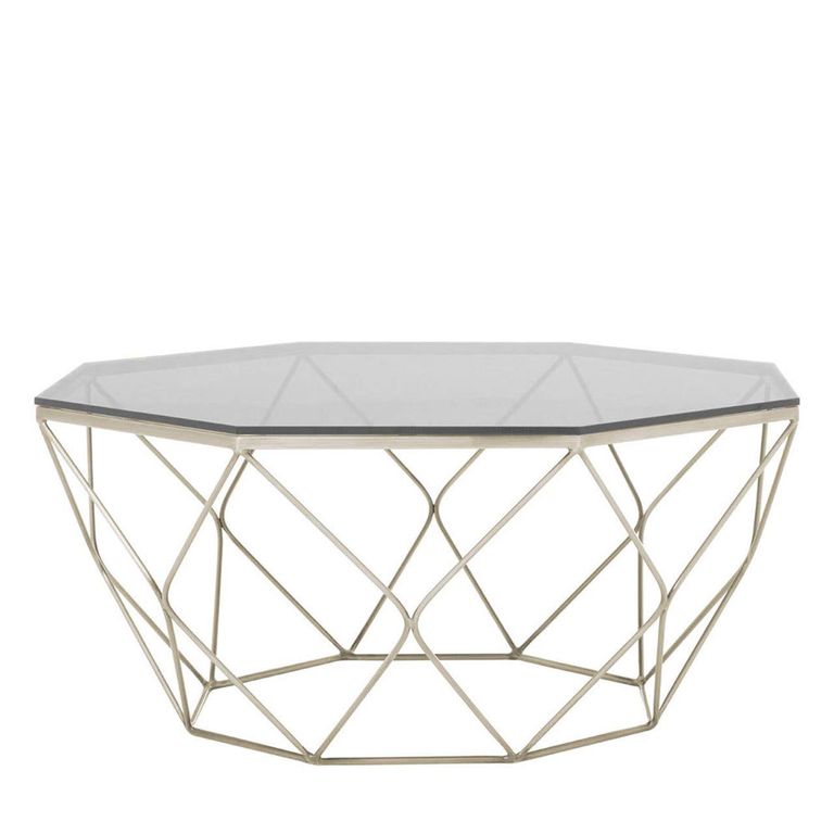 Allure Coffee Table - Octagonal - Clear Glass - Brushed Nickel Base