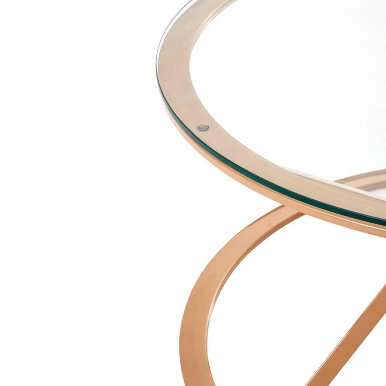 Allure Coffee Table - Round - Clear Glass - Corseted Rose Gold Base