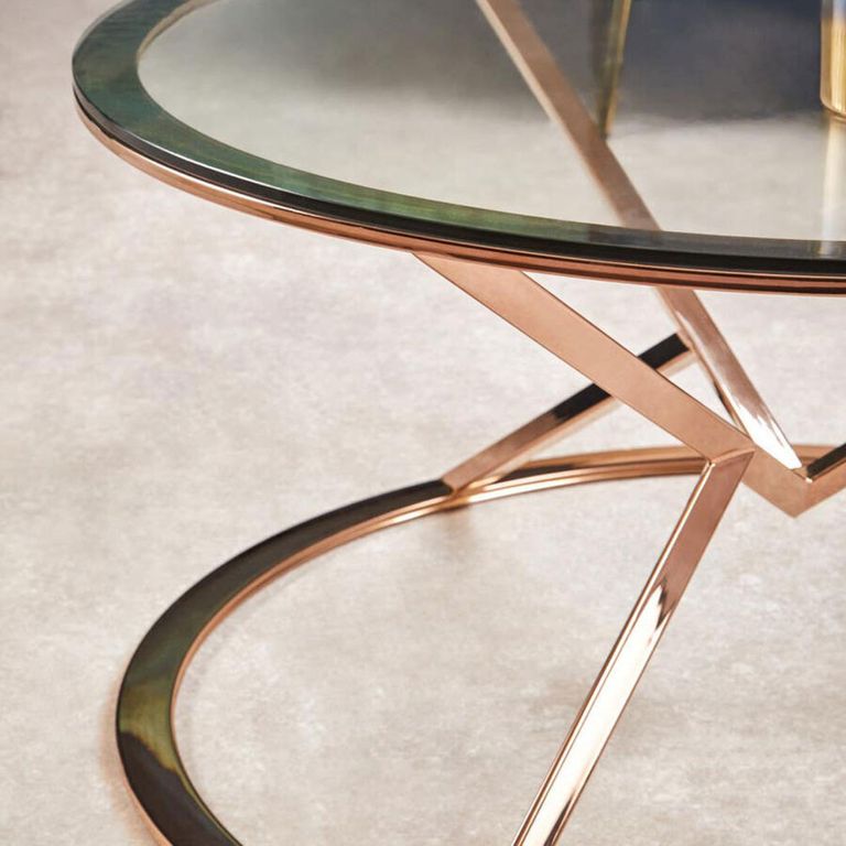 Allure Coffee Table - Round - Clear Glass - Corseted Rose Gold Base