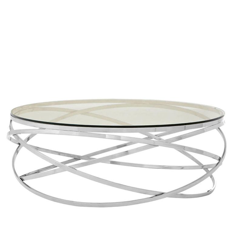 Allure Coffee Table - Round - Clear Glass - Silver Swirl Base