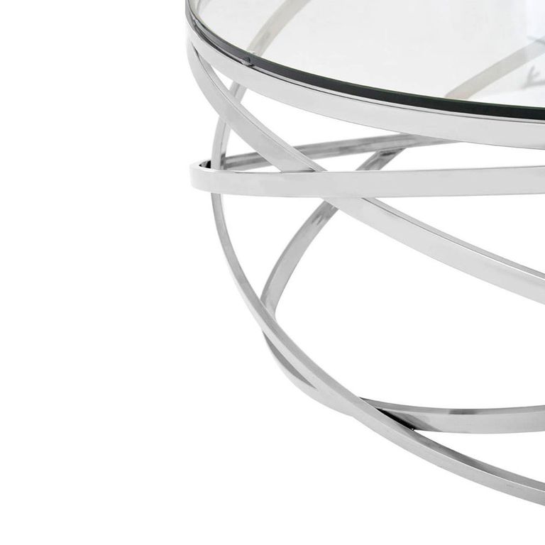 Allure Coffee Table - Round - Clear Glass - Silver Swirl Base