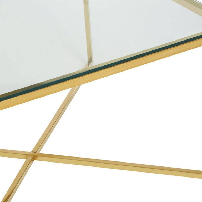 Allure Coffee Table - Square - Clear Glass - Gold Cross Base