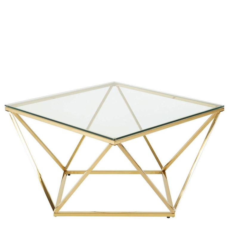 Allure Coffee Table - Square - Clear Glass - Gold Twisted Base