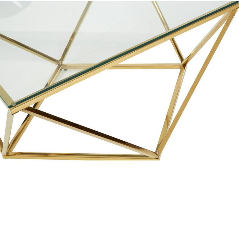 Allure Coffee Table - Square - Clear Glass - Gold Twisted Base