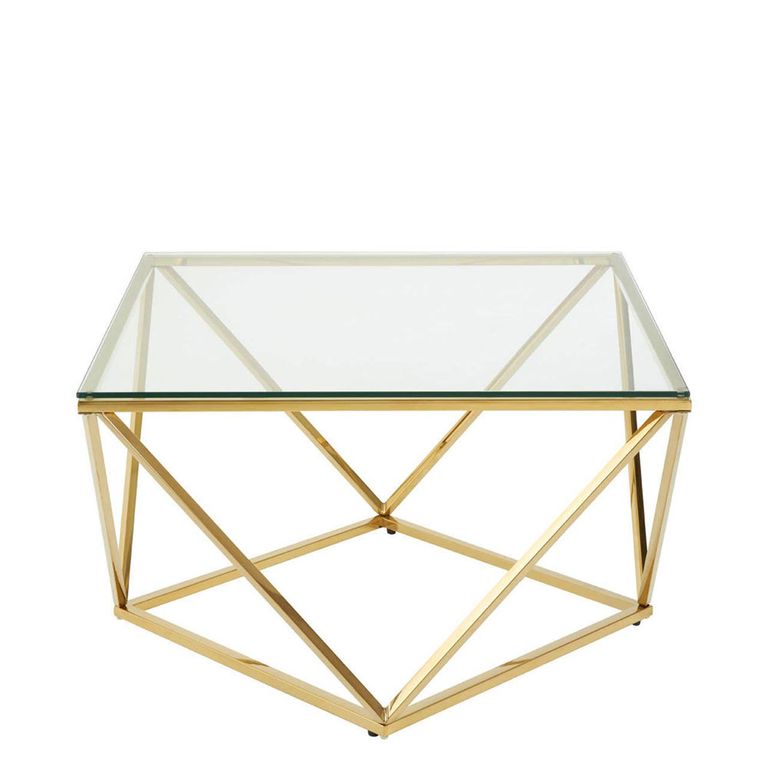 Allure Coffee Table - Square - Clear Glass - Gold Twisted Base