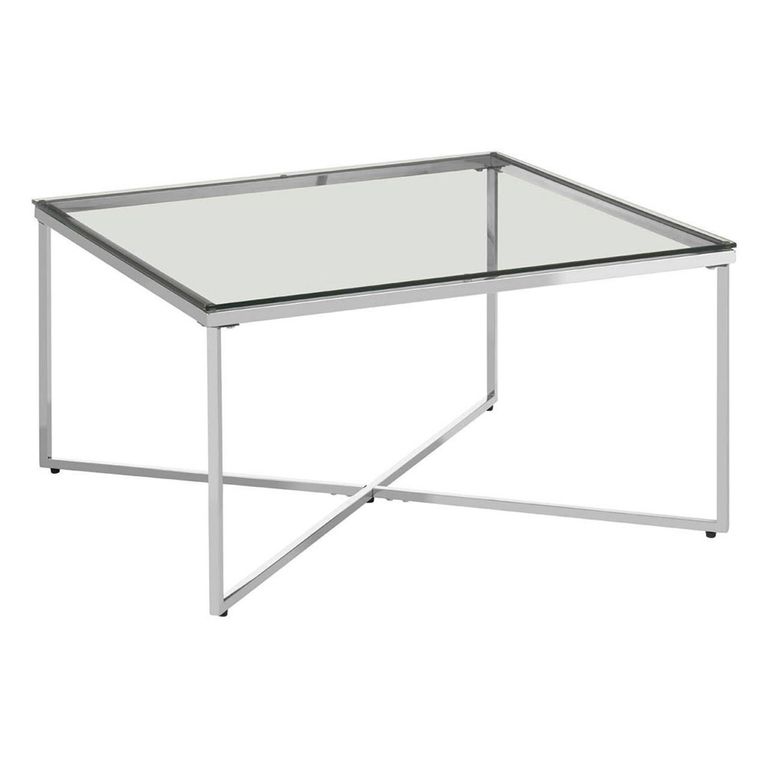 Allure Coffee Table - Square - Clear Glass - Silver Cross Base