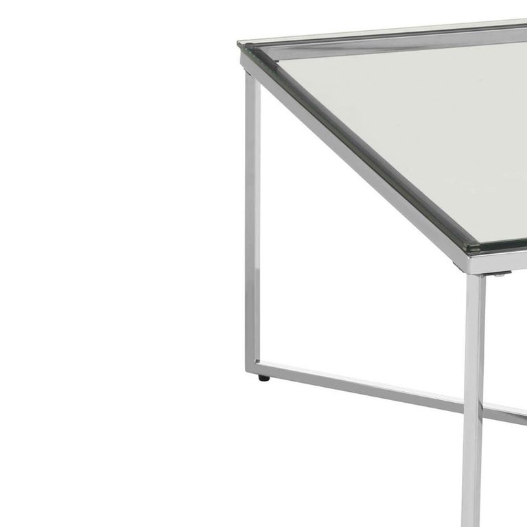 Allure Coffee Table - Square - Clear Glass - Silver Cross Base