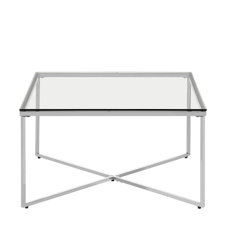 Allure Coffee Table - Square - Clear Glass - Silver Cross Base