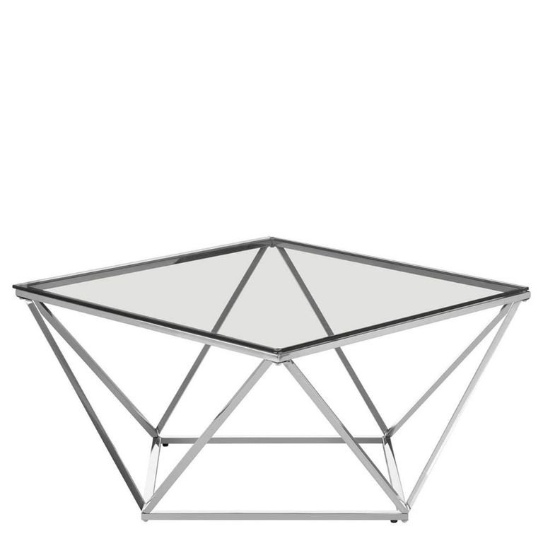 Allure Coffee Table - Square - Clear Glass - Silver Twisted Base