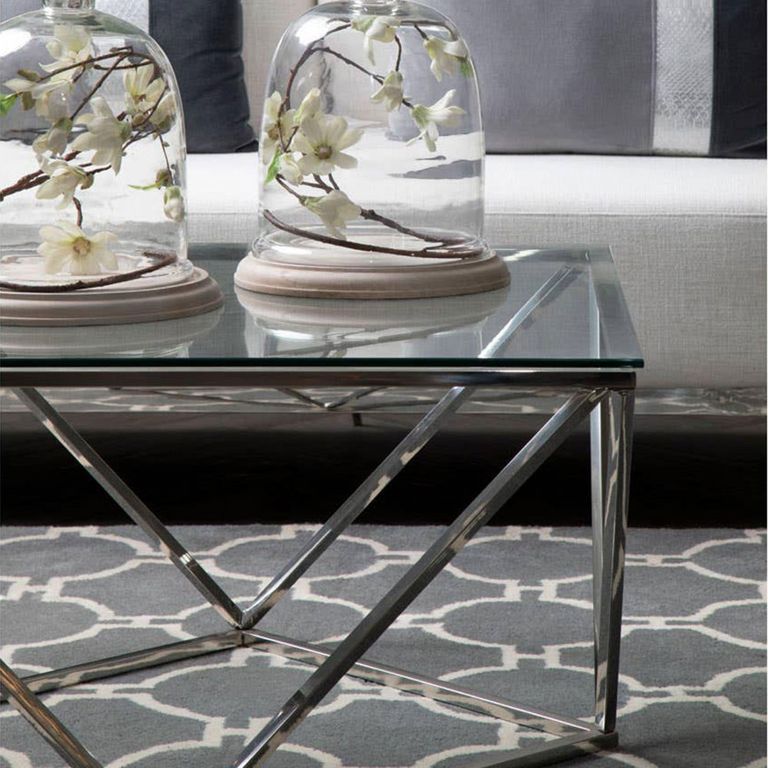 Allure Coffee Table - Square - Clear Glass - Silver Twisted Base