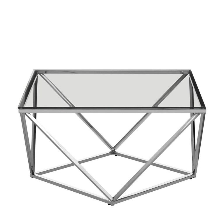 Allure Coffee Table - Square - Clear Glass - Silver Twisted Base