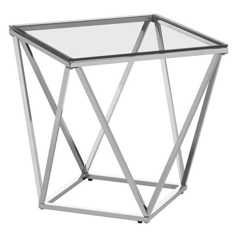 Allure Coffee Table - Square Small - Clear Glass - Silver Twisted Base