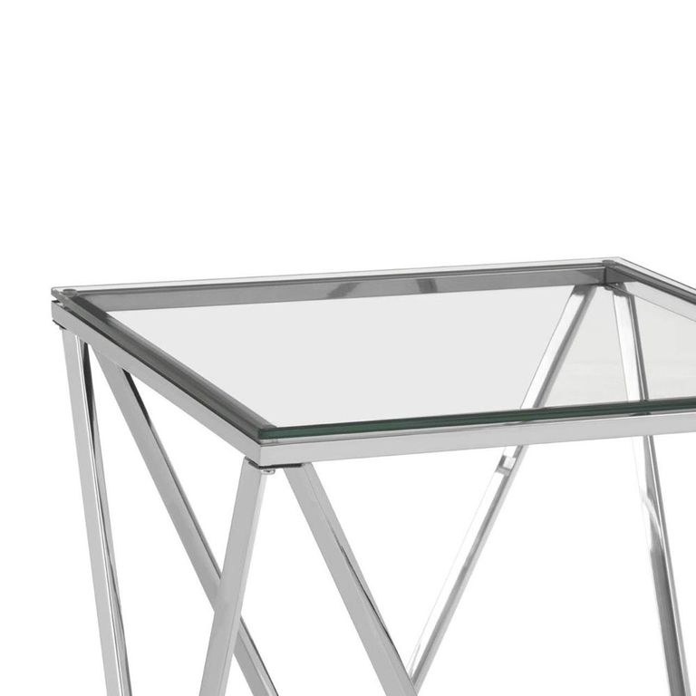 Allure Coffee Table - Square Small - Clear Glass - Silver Twisted Base