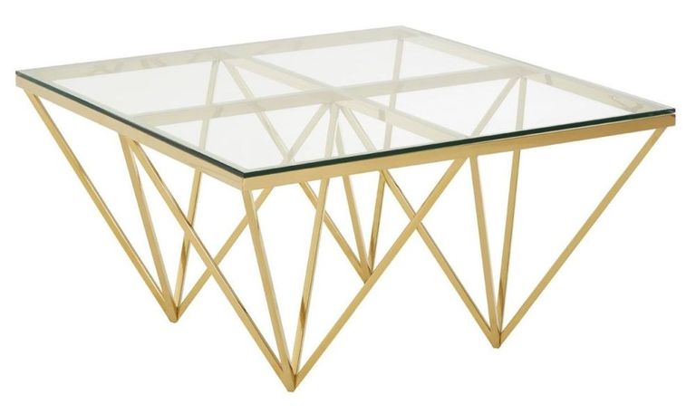 Allure Coffee Table - Glass - Gold Spike Base