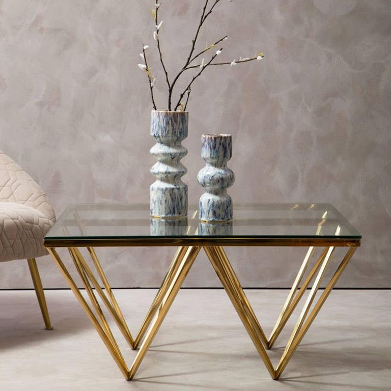 Allure Coffee Table - Glass - Gold Spike Base