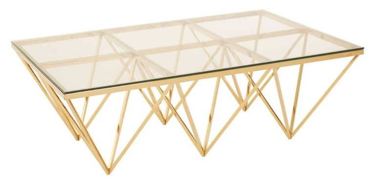 Allure Coffee Table - Glass - Gold Spike Triangle Base