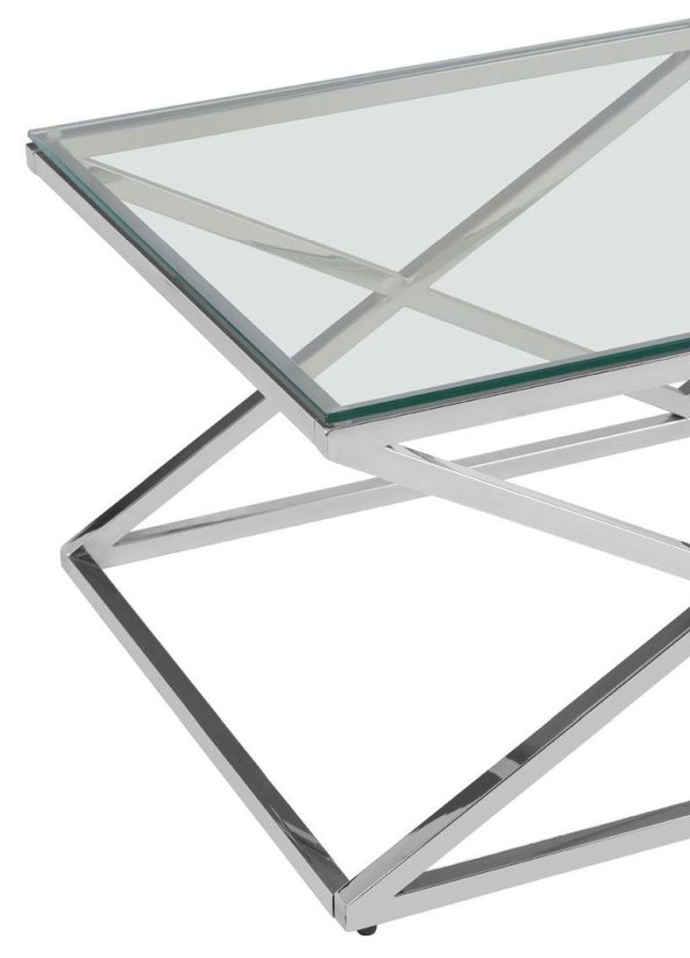 Allure Coffee Table - Glass - Silver Inverted Prism Base