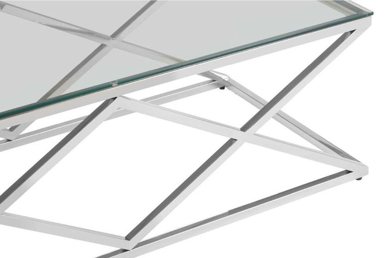 Allure Coffee Table - Glass - Silver Inverted Prism Base