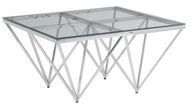 Allure Coffee Table - Glass - Silver Spike Base