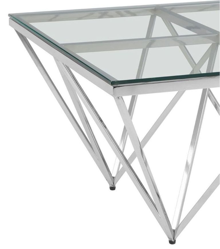Allure Coffee Table - Glass - Silver Spike Base