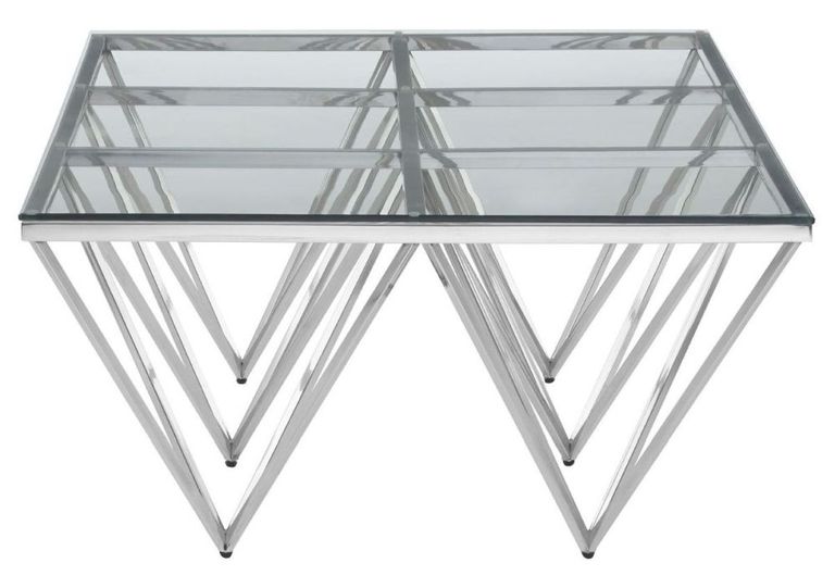 Allure Coffee Table - Glass - Silver Spike Triangle Base