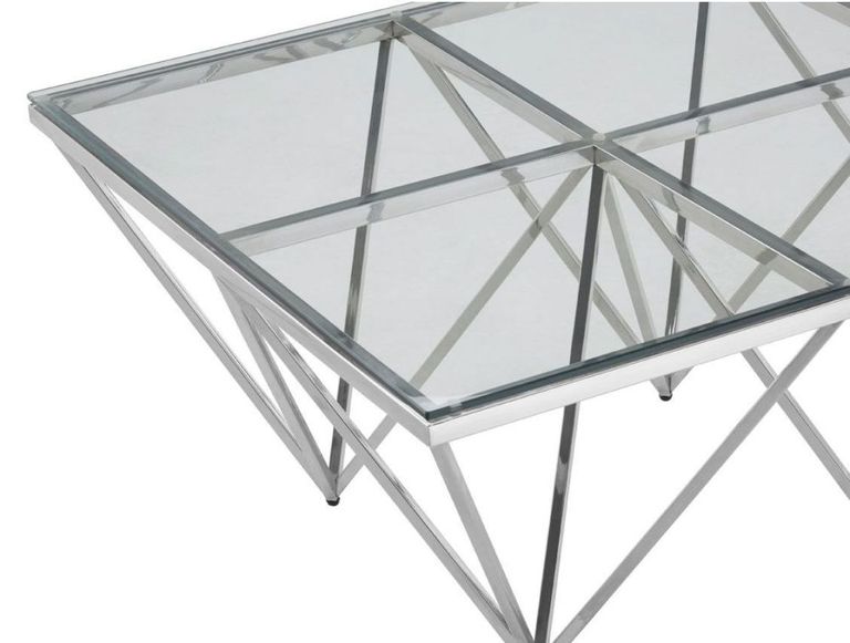 Allure Coffee Table - Glass - Silver Spike Triangle Base