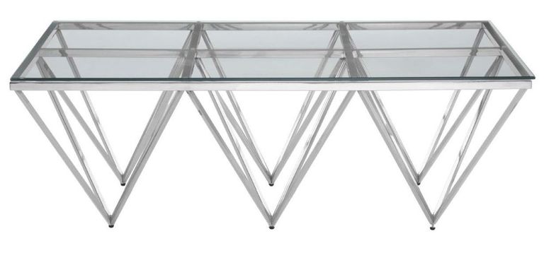 Allure Coffee Table - Glass - Silver Spike Triangle Base