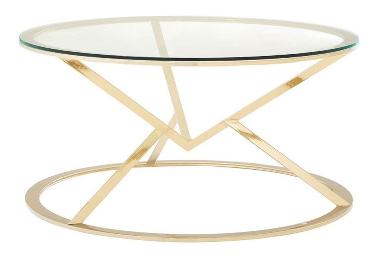 Allure Coffee Table - Round - Glass - Champagne Gold Corseted Base