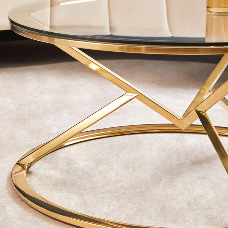 Allure Coffee Table - Round - Glass - Champagne Gold Corseted Base