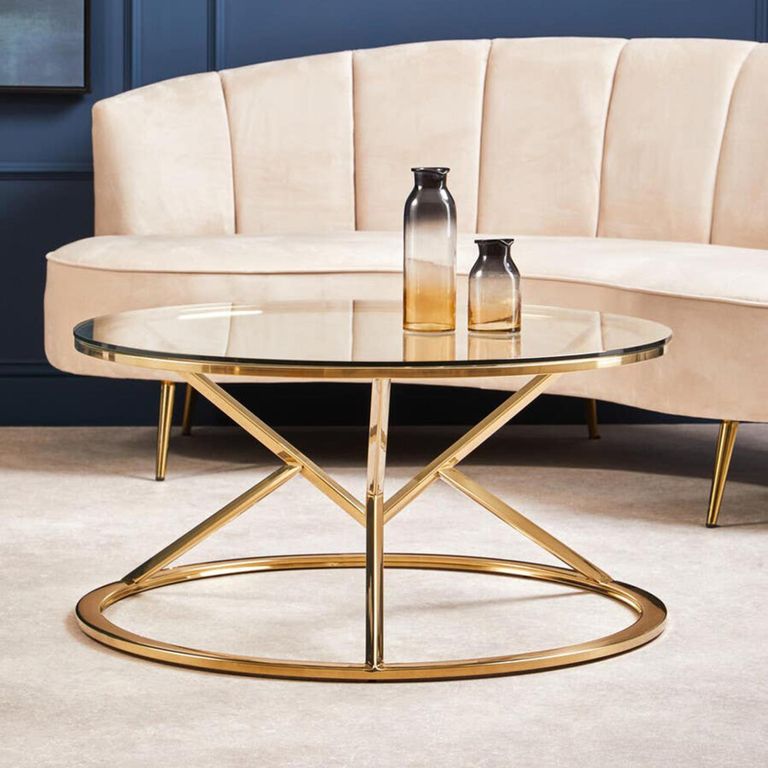 Allure Coffee Table - Round - Glass - Champagne Gold Corseted Base