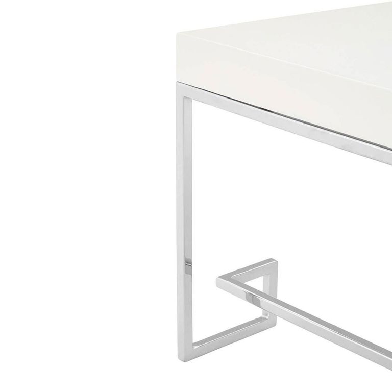 Allure Coffee Table - White Glass - Chrome Angled Legs
