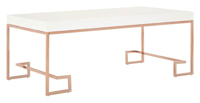 Allure Coffee Table - White Gloss - Rose Gold Angled Legs