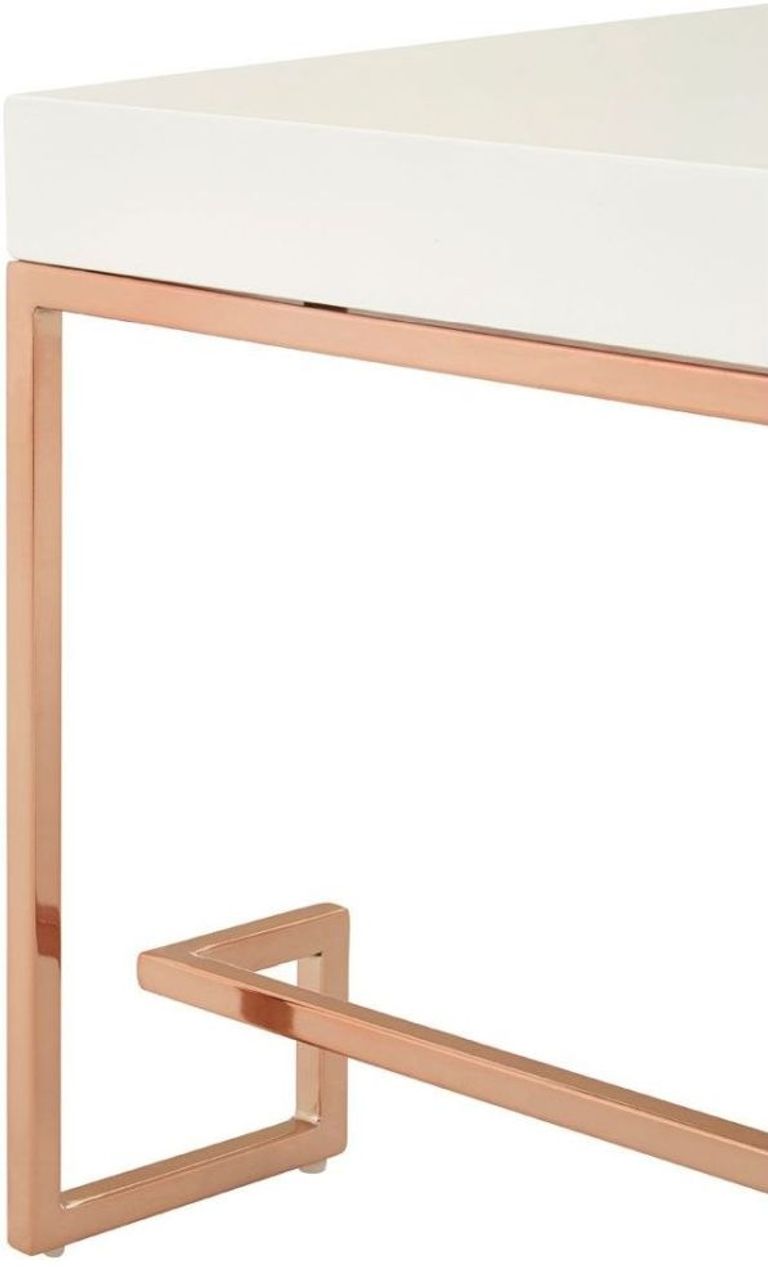 Allure Coffee Table - White Gloss - Rose Gold Angled Legs
