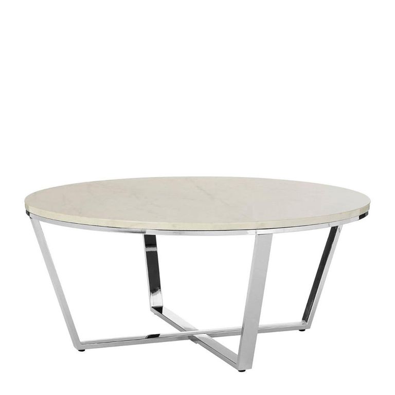 Allure Coffee Table - Round - White Marble Effect - Chrome Base