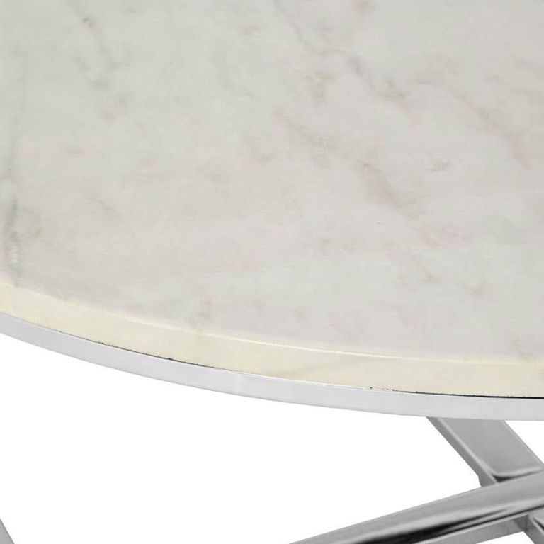Allure Coffee Table - Round - White Marble Effect - Chrome Base