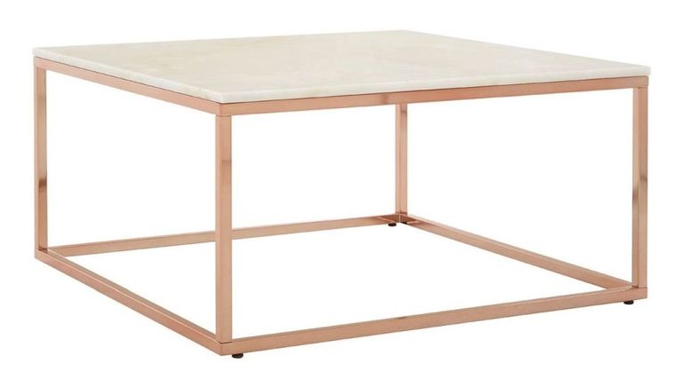 Allure Coffee Table - Square - White Marble - Rose Gold Base