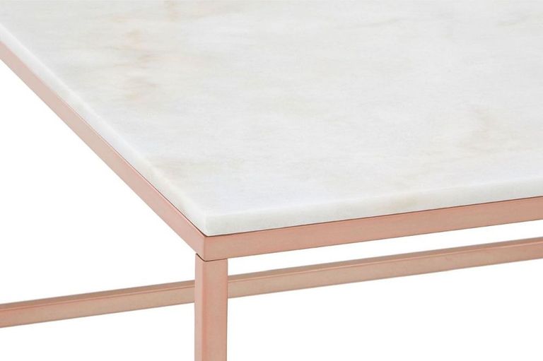 Allure Coffee Table - Square - White Marble - Rose Gold Base