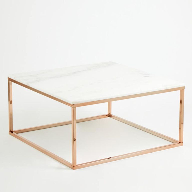 Allure Coffee Table - Square - White Marble - Rose Gold Base