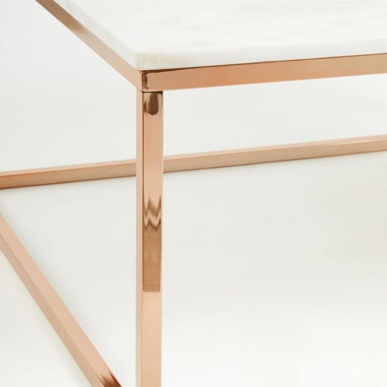Allure Coffee Table - Square - White Marble - Rose Gold Base