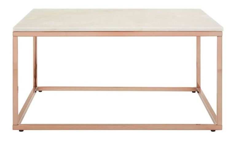 Allure Coffee Table - Square - White Marble - Rose Gold Base