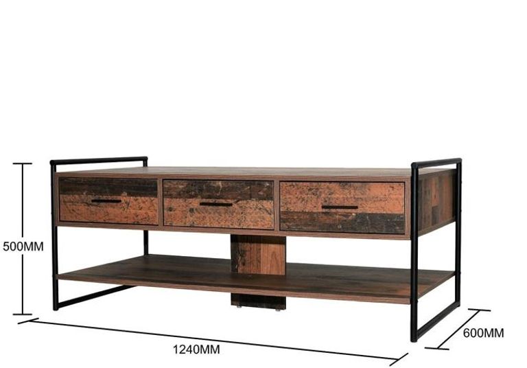 Alpena Rustic Oak 3 Drawer Coffee Table