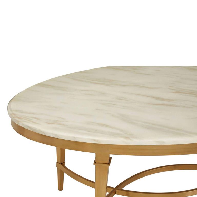 Alvaro Coffee Table - Oval - White Marble with Gold Metal